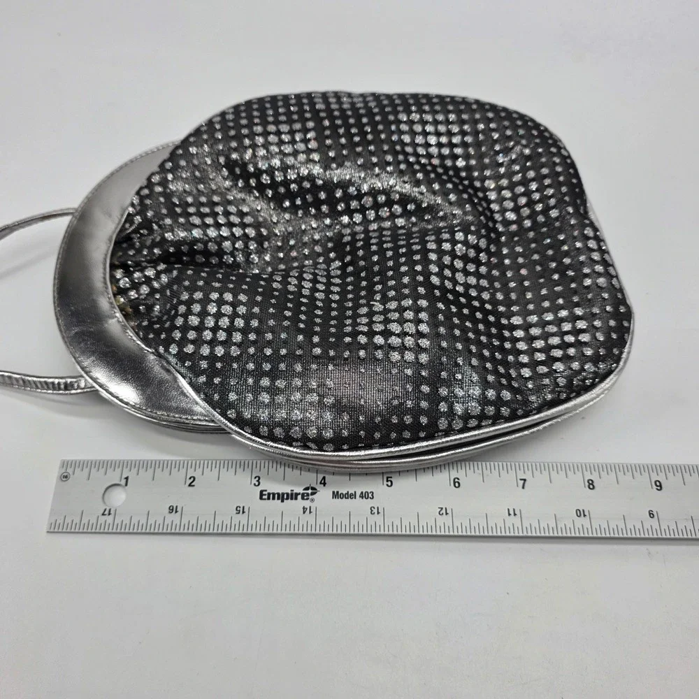 Vintage Stuart Weitzman Evening Bag Black Silver Metallic Polka Dot Retro Disco